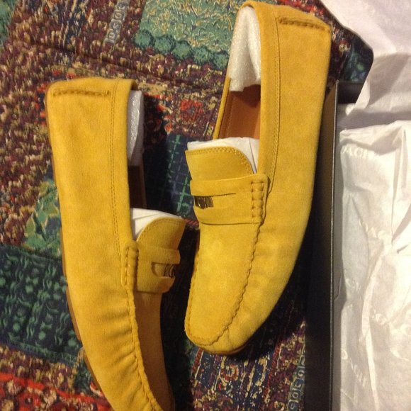 Coach Men's Signature Coin Flax(Light Yellow) Suede Drivers - 11D - New in Box - Picture 2 of 12